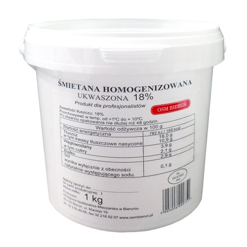 ŚMIETANA HOMOGENIZOWANA UKWASZONA 18%1KG [2022-09-27 08:35:00]